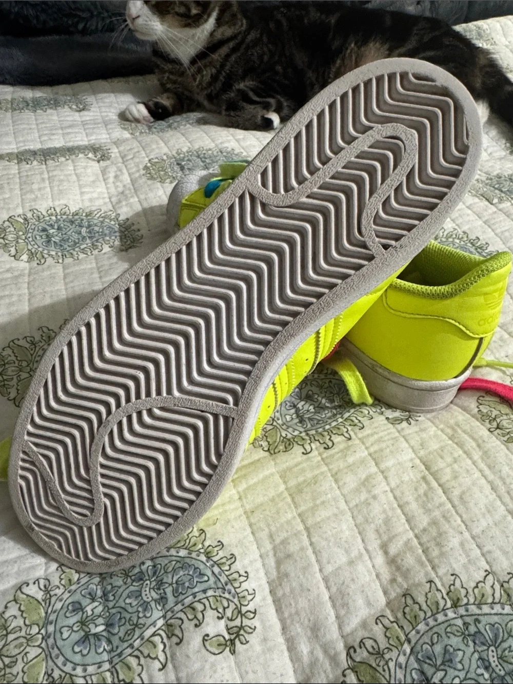 adidas Neon Yellow Sneakers with Pink & Blue Laces